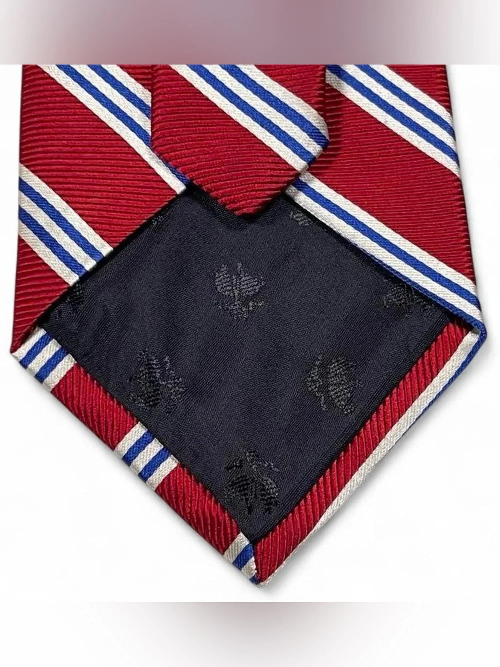 Brooks Brothers Makers Pure Silk Red Tie With Silver & Blue Stripes L58